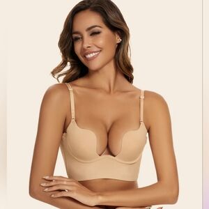 NWT Plunge, Low Back, No Show Skin Colored Push-Up Bra 34A